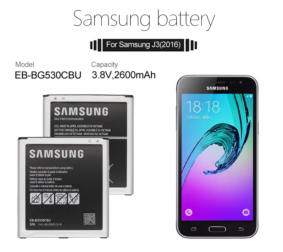 SAMSUNG телефон батарея EB-BG530CBU EB-BG530CBE 2600 мАч для Galaxy Grand Prime J3 G530 G531F G530H G530F с NFC