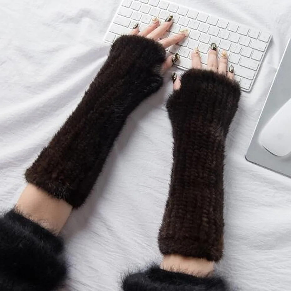 ZDFURS* новые рукавицы из меха норки модные меховые перчатки черные коричневые зимние вязаные перчатки из меха норки варежки 30 см/40 см
