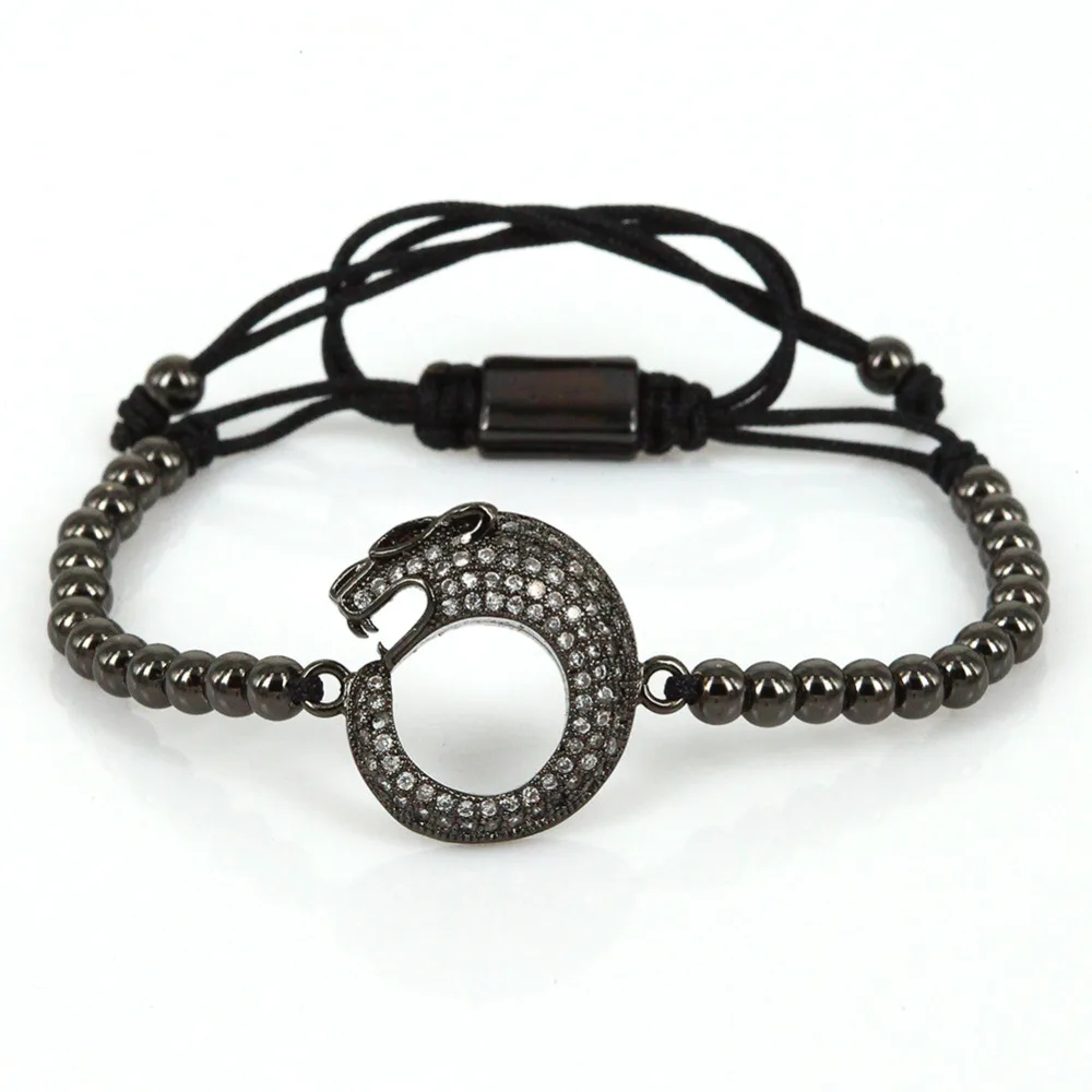Трендовый мужской браслет с леопардовой головкой из кубического циркония микро