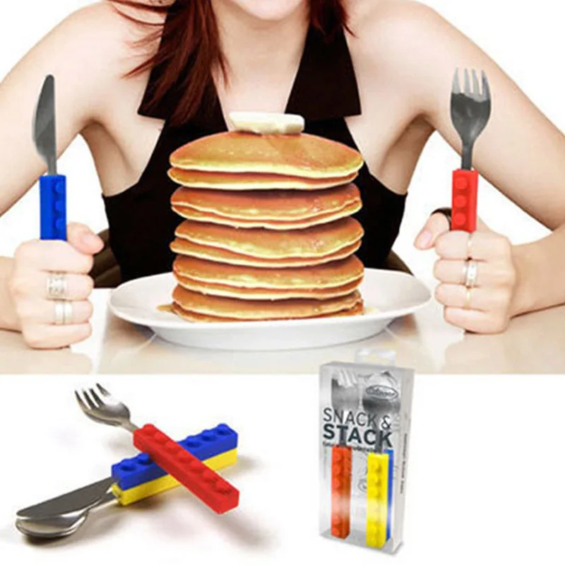 Креативные кубики Legoe портативные силиконовые дорожные детские столовые приборы