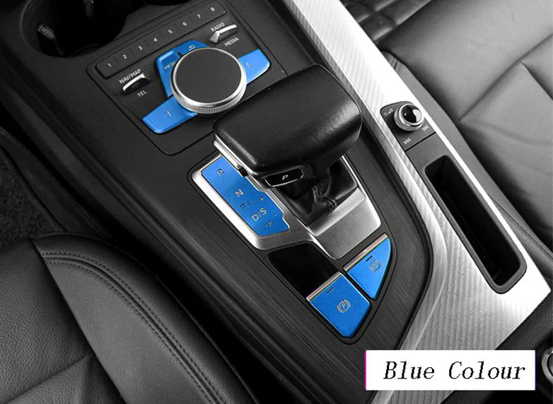 Blue Автомобильный Стайлинг для Audi A4 B9, панель переключения передач, накладка, консоль, мультимедийный ручной тормоз, кнопки меню, авто наклейки для интерьера - Название цвета: Blue