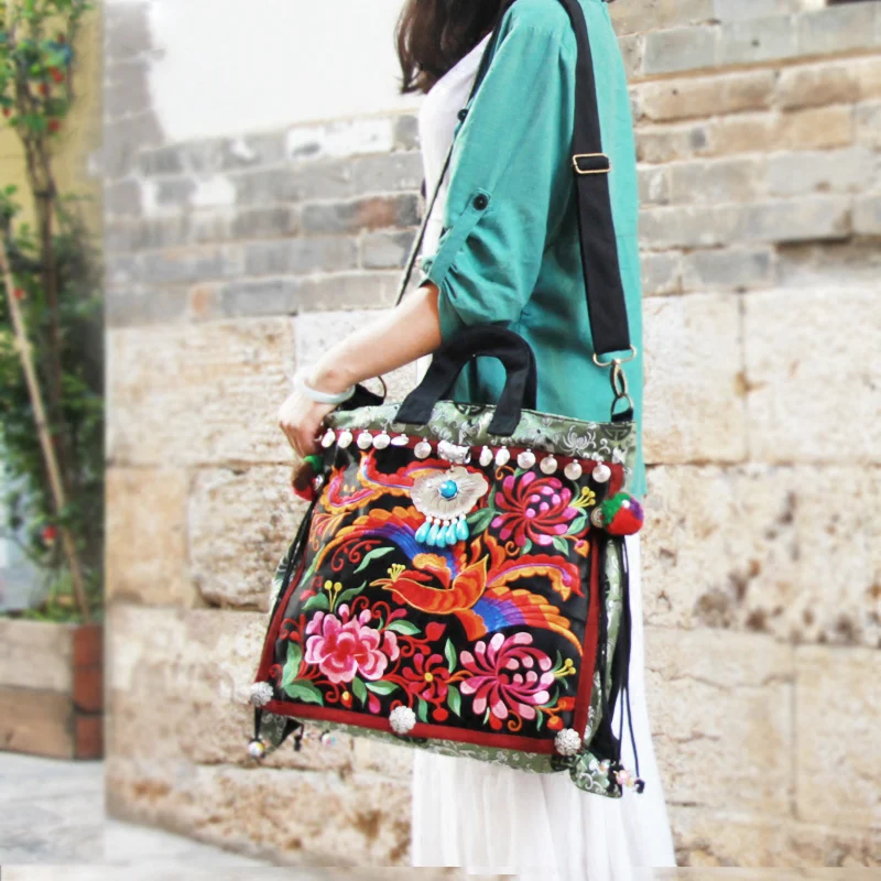 Китайский бренд дамы большой Hmong Boho цветок вышивка сумки Этническая сумка через
