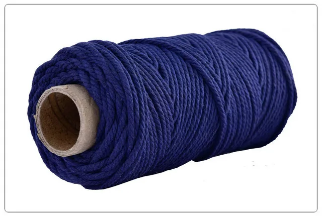 Deep Blue 4 мм x 100 м хлопок, цветной шнур, бежевая скрученная веревка для рукоделия макраме, свадебные домашние текстильные украшения, поставка - Цвет: Deep Blue