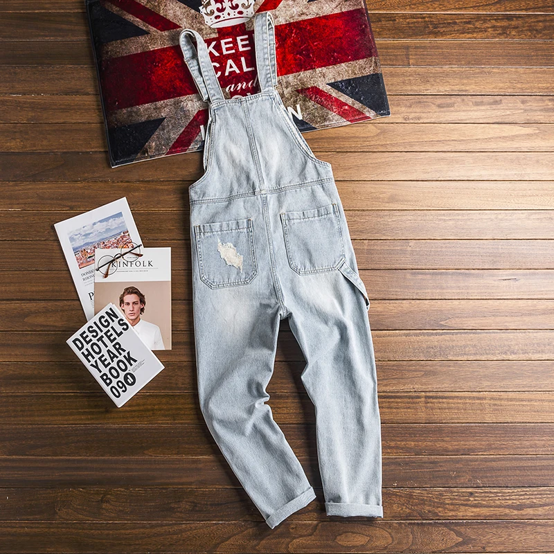 Модные рабочие мужские комбинезоны корейский красивый джинсовый комбинезон с