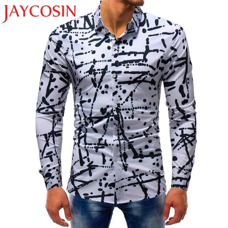 JAYCOSIN 2018 Мужская модная блузка с принтом Повседневная тонкая рубашка длинными