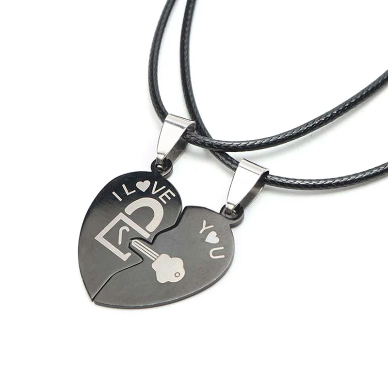 2 шт. модное ожерелье для пары две половинки сердца сплайсинговая подвеска черный