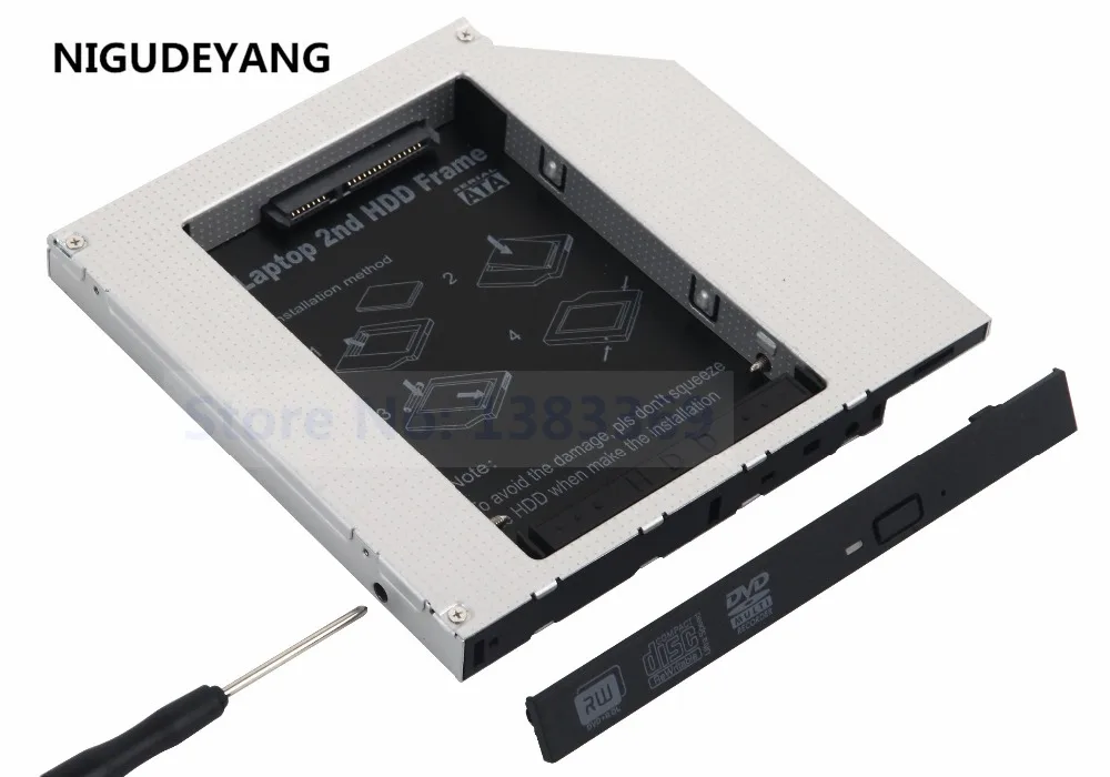 

NIGUDEYANG 2nd 12.7mm IDE to SATA Hard Drive HDD SSD Optical bay Caddy Tray For Dell Inspiron E1405 E1505 E1705 Swap GSA-T21N