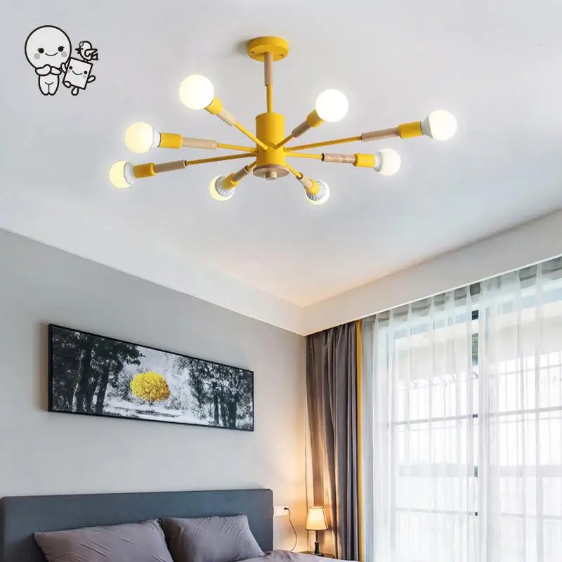 Цветные железные деревянные потолочные светильники скандинавские современные