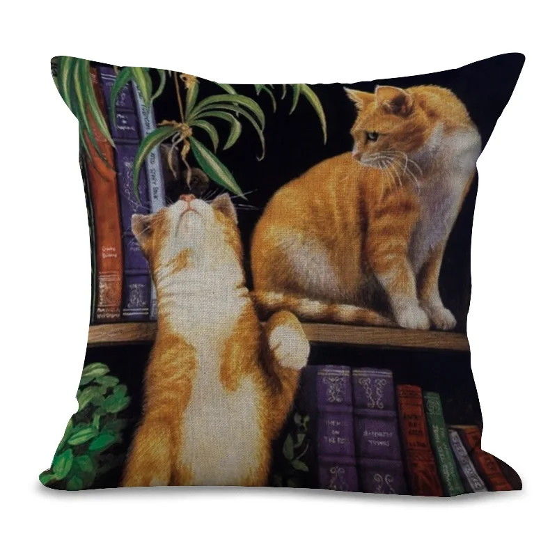 Cat чехол накладка с мультипликационным рисунком для подушек из хлопка и льна