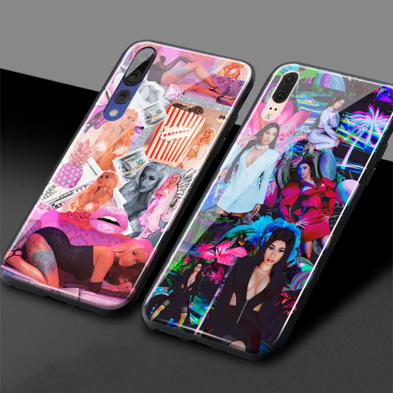 Cardi B реппер коллажи Мягкий силиконовый чехол для телефона закаленное стекло Huawei