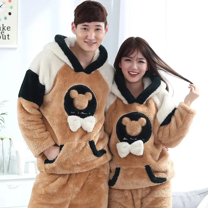 Пижамный комплект с милым мультяшным медведем мягкие теплые коричневые