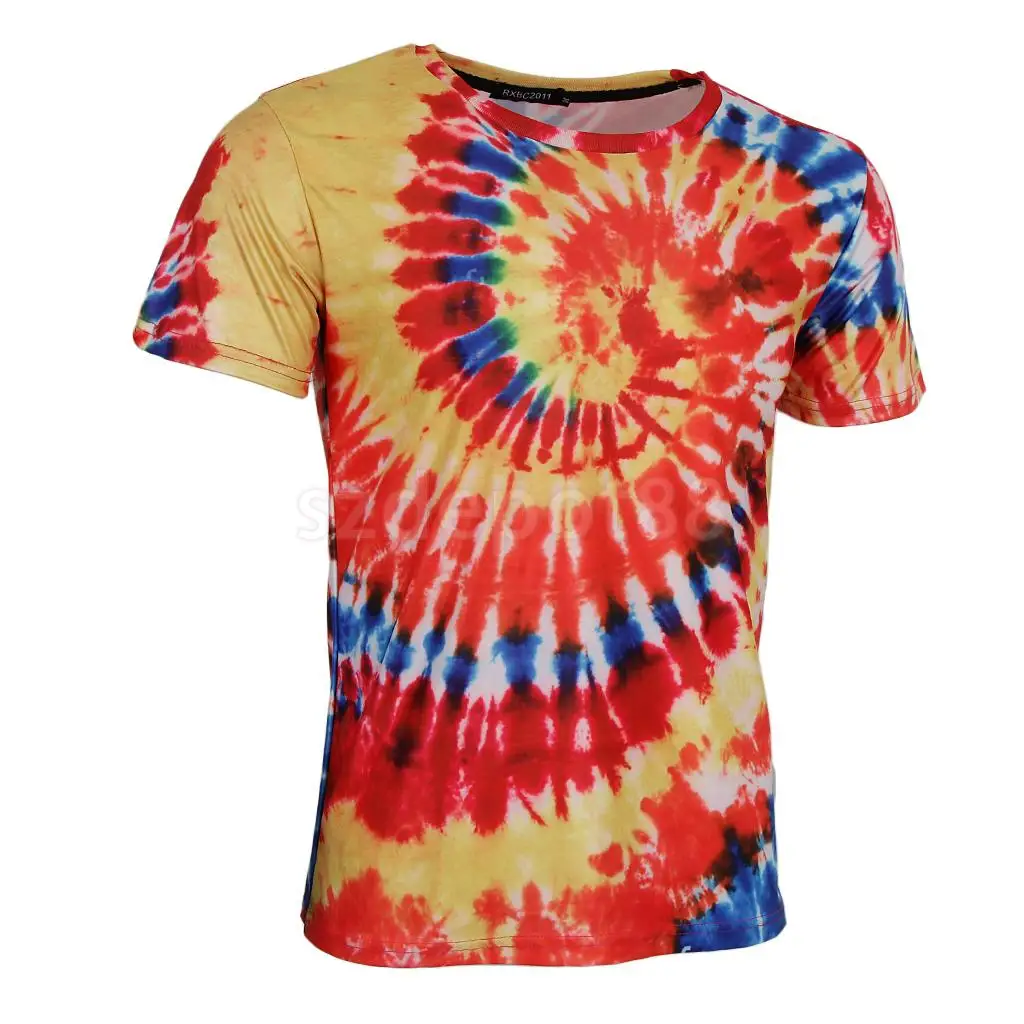 Тропический стиль Tie Dye Graphic футболка с короткими рукавами Повседневные Топы Рубашки в стиле хиппи для молодежи и мужчин