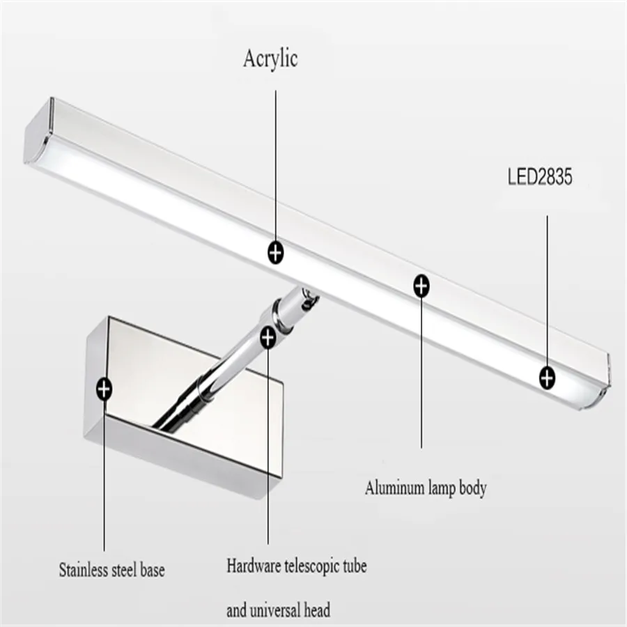 7W LED Mirror Light Waterproof Stainless Wall Lamp Modern Simplicity Bathroom Lights AC85-240V Acrylic Lighting Zoomable Head | Освещение