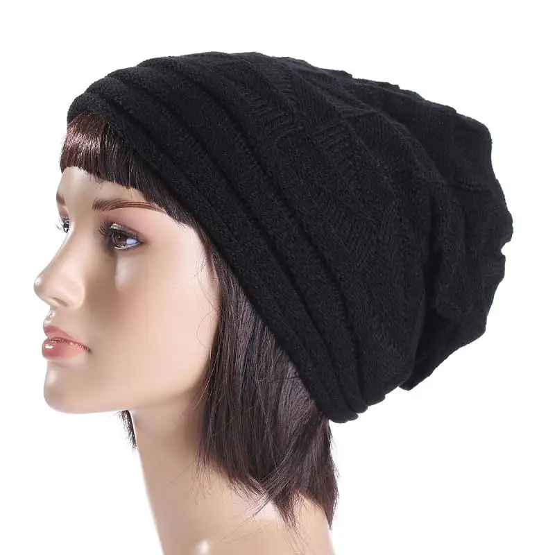 Новая модная осенне зимняя женская вязаная шапка однотонная теплая мешковатая