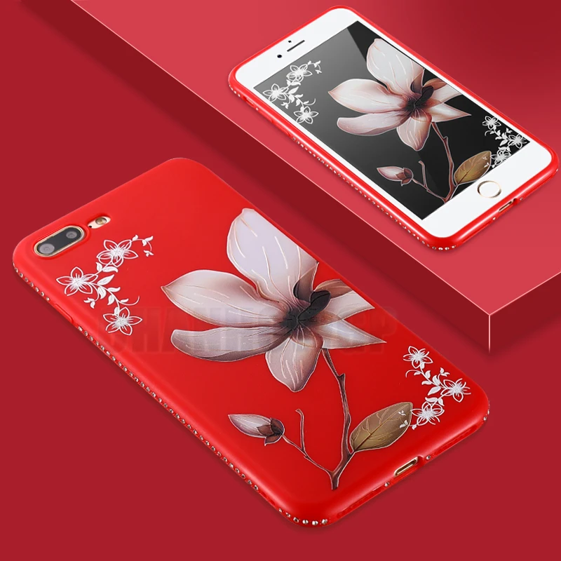 Мягкий матовый чехол из ТПУ с 3D рельефным цветком для Apple iPhone 6 6s 7 8 Plus X 10