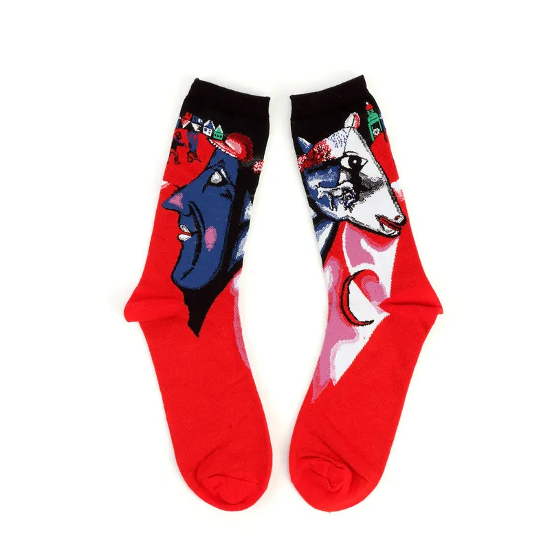Носки мужские и женские винтажные хлопковые с рисунком|socks painting|crew socksdesigner socks |