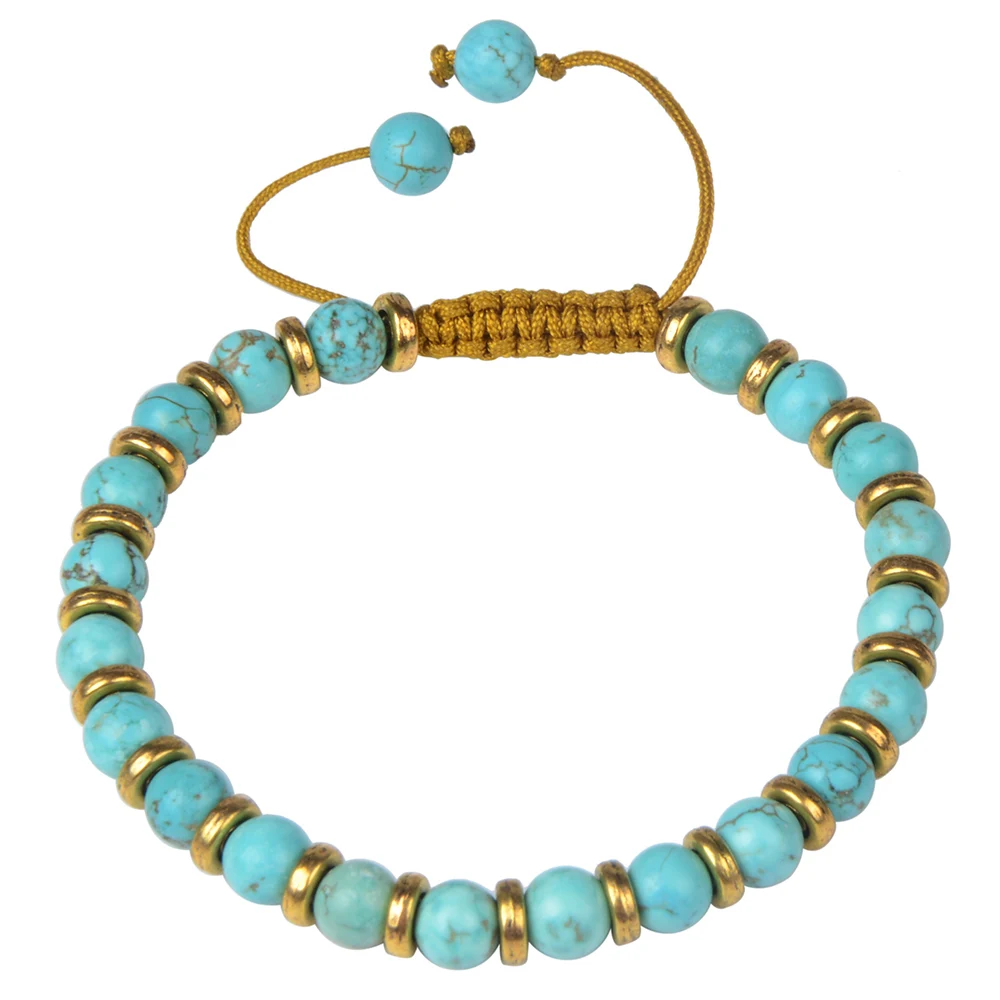 Chanfar 6 мм бирюзовый зеленый браслет из натурального камня сплав разделитель