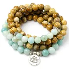 Браслет-Амазонит 8 мм из бисера, лотоса, Будды, для мужчин и женщин, унисекс, ювелирные изделия для йоги, рисунок натурального камня
