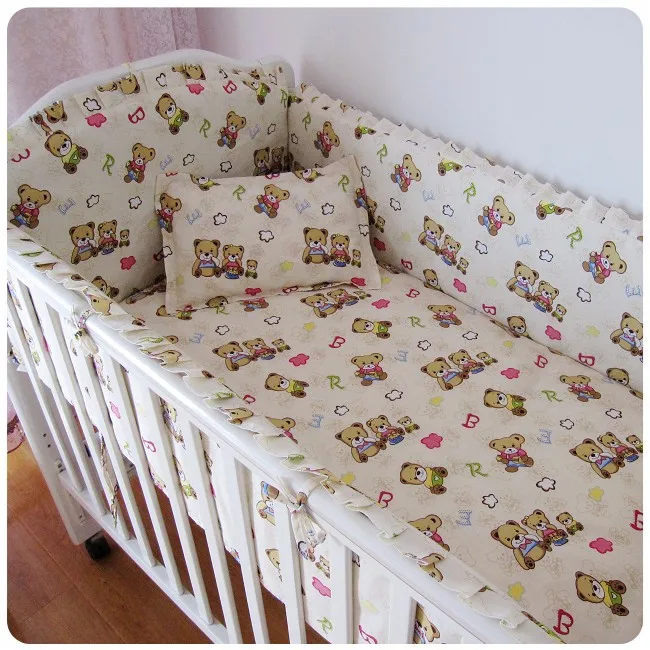 

6PCS 100% cotton crib baby bedding sets bed linen cot bedding sets for crib protetor de berço (4bumper+sheet+pillow cover)