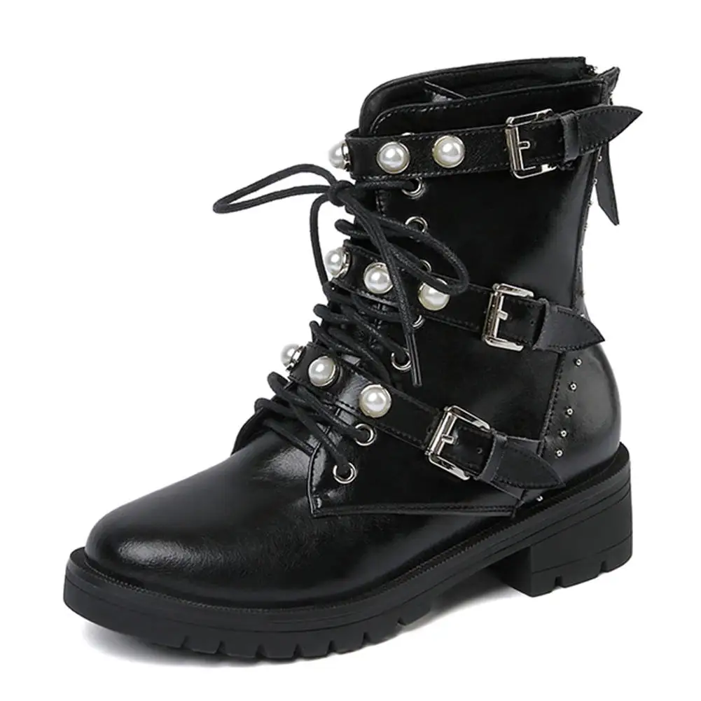 pearl Boots Mcacchi/Новинка; женские ботинки с заклепками; ботинки из натуральной кожи; женская обувь с жемчугом; повседневные ботинки с пряжкой; женские ботильоны; Botas Mujer - Цвет: pearl Boots