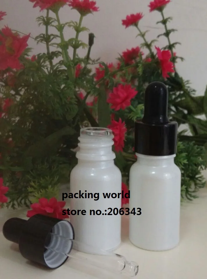 

100pcs 10ml pearl white glass bottle with black collar black bulb glass dropper tube glass dropper bottle for cosmetic packaging