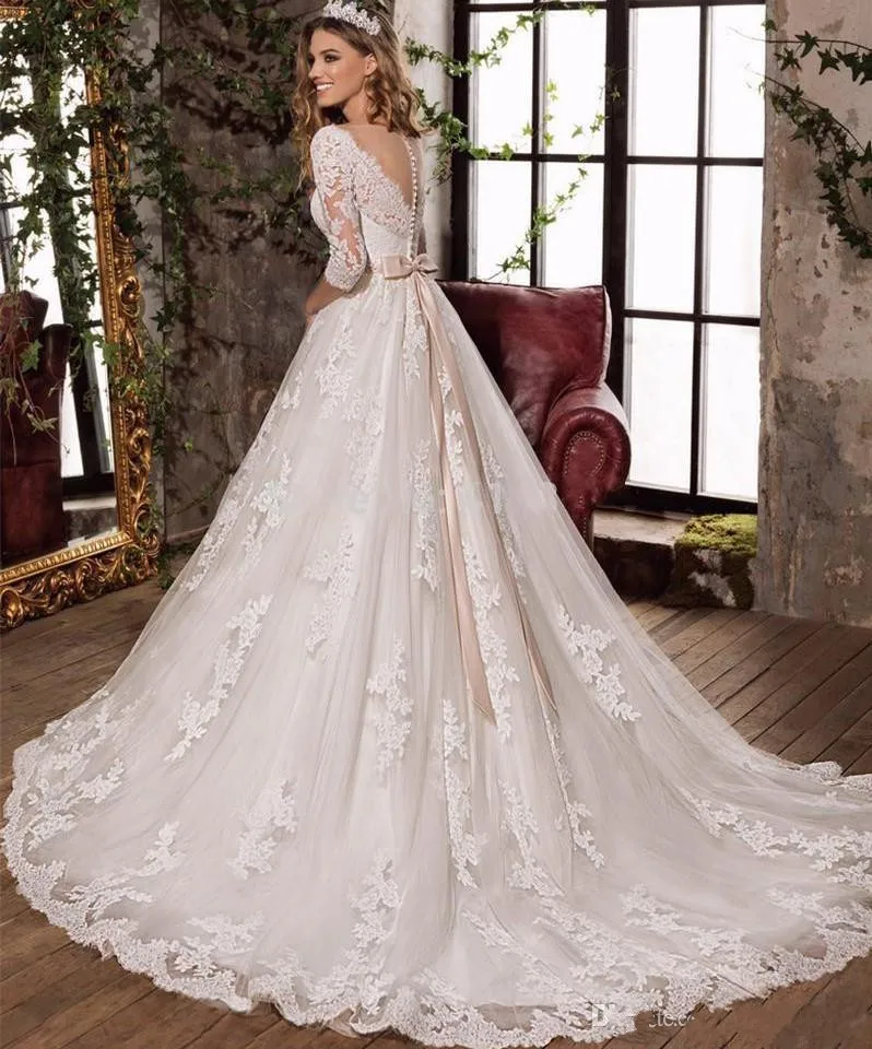 Vestido De Noiva Романтические свадебные платья с кружевной аппликацией А силуэта v