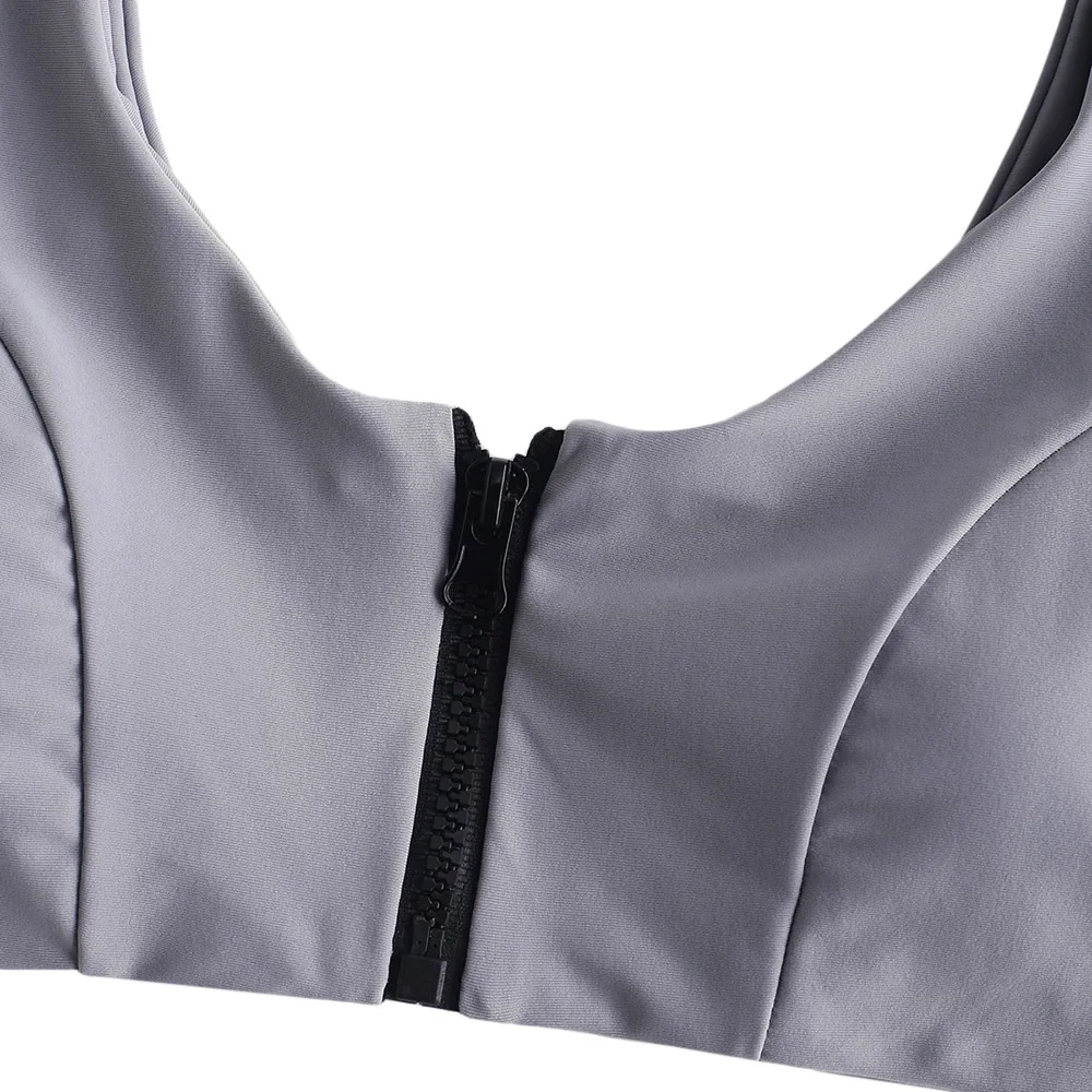 ZAFUL На застежке Tank Бикини Комплект Мягкий купальник Молнии Crop Top Твердые совок шеи Купальники Женщины Сексуальное Пуш Ап Купальник Бикини