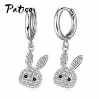 lovely 925 sterling silver hoop earrings full rhinestone cz wedding jewelry accessories cat cute animal style ear gifts