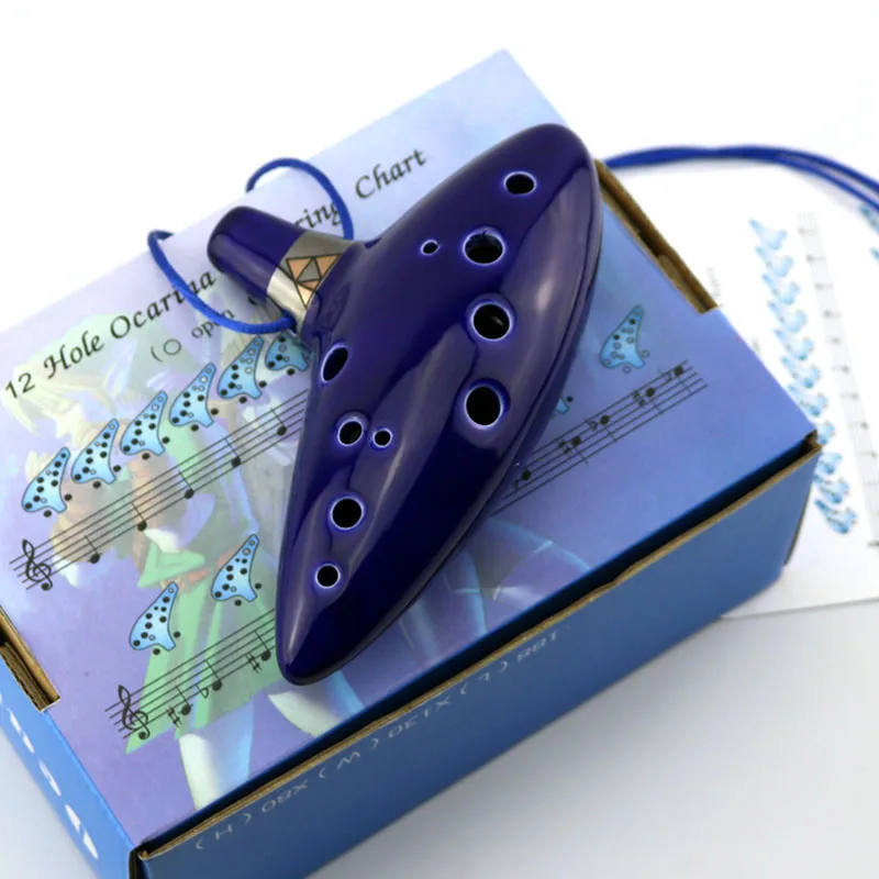 Синяя керамическая фигурка Ocarina с 12 отверстиями выжигание в печи альт C легенда о