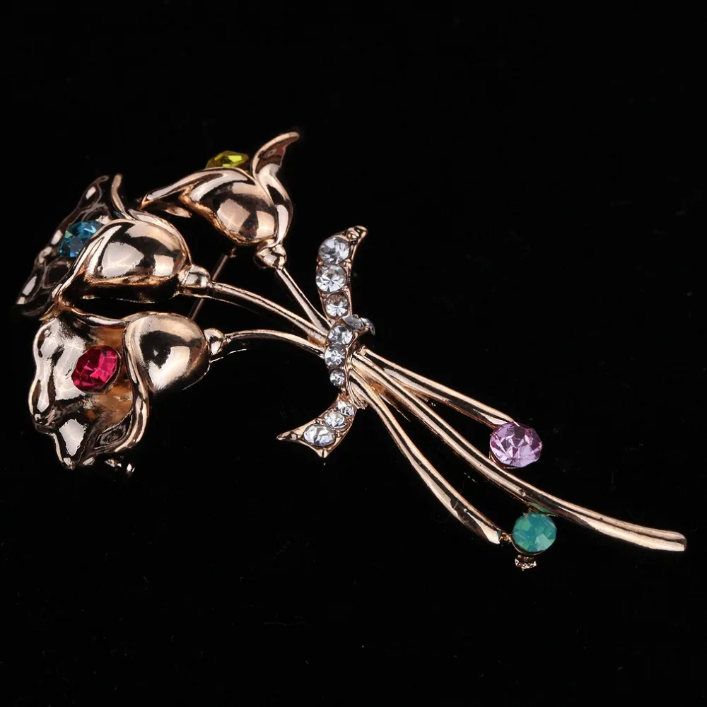 Vintage Look Gold Tone Crystal lily Flower Lapel Pin Brooch Jewelry Costume | Украшения и аксессуары