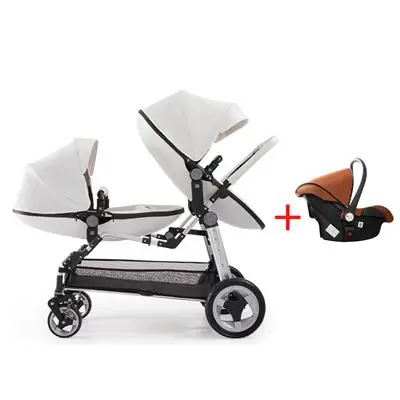 white and car seat 1 Babyfond Роскошные близнецы коляска с автокреслом 3 в 1 двойная коляска - Цвет: white and car seat 1