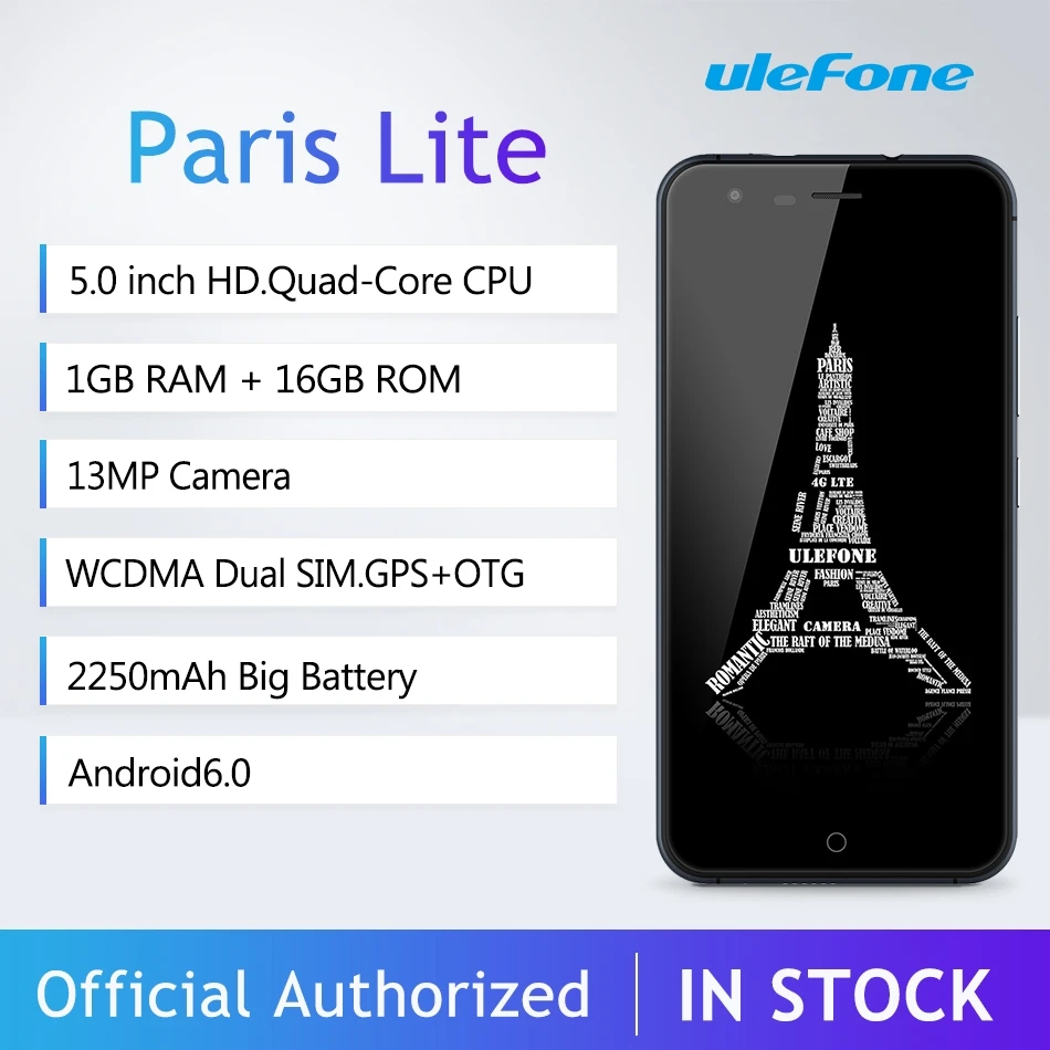 Ulefone Париж Lite мобильный телефон 5 0 дюйма HD MTK6580 4 ядра Android 1 GB Оперативная память 16