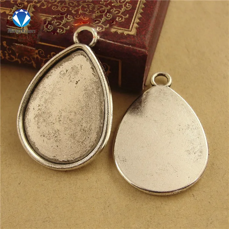 Antique Silver 10 шт. 18*25 мм 3 цвета Античная бронзовая покрытая кабошон в форме капли из цинкового сплава, установочные подвески, кабошон - Цвет: Antique Silver
