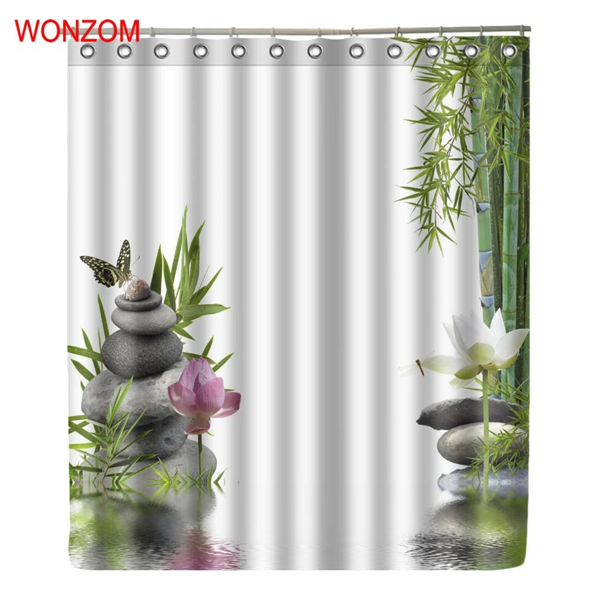 WONZOM Bamboo Лотос занавески для душа ткань ванной декора украшения Кортина де Бано