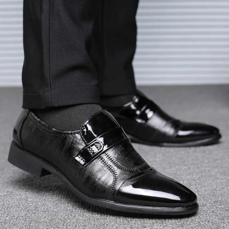 GOODRSSON genuine PU leather men shoes slip on point-toe suits business wedding man 2019 dress male classic oxfords | Обувь