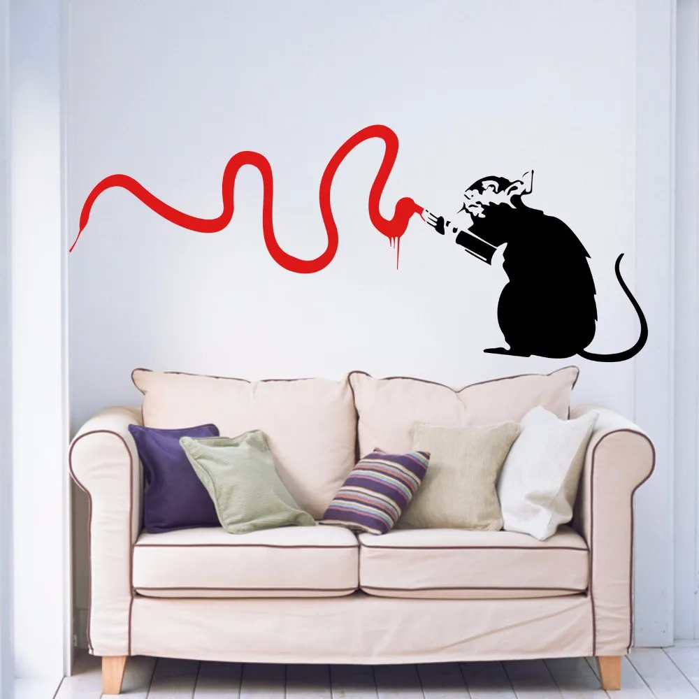 בנקסי עכברוש ונדאל סלון חדר שינה מסדרון מטבח בית חלון מדבקות נשלף ויניל אמנות קיר מדבקת Autocollant קיר B083