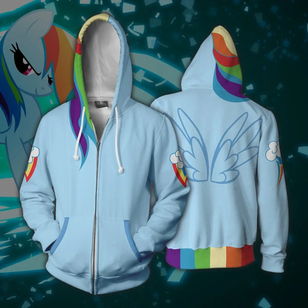 Rainbow Dash Cosplay Costumes Princess Luna Hoodie 3D Print zip Sweatshirt Mens Women Animation cartoon Hoodies Jackets | Тематическая