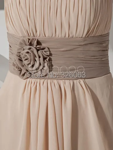 2015 New Free Shipping Fashion Simple Pleated Champagne Chiffon Strapless Flowers Knee Length Bridesmaid Dresses | Свадьбы и
