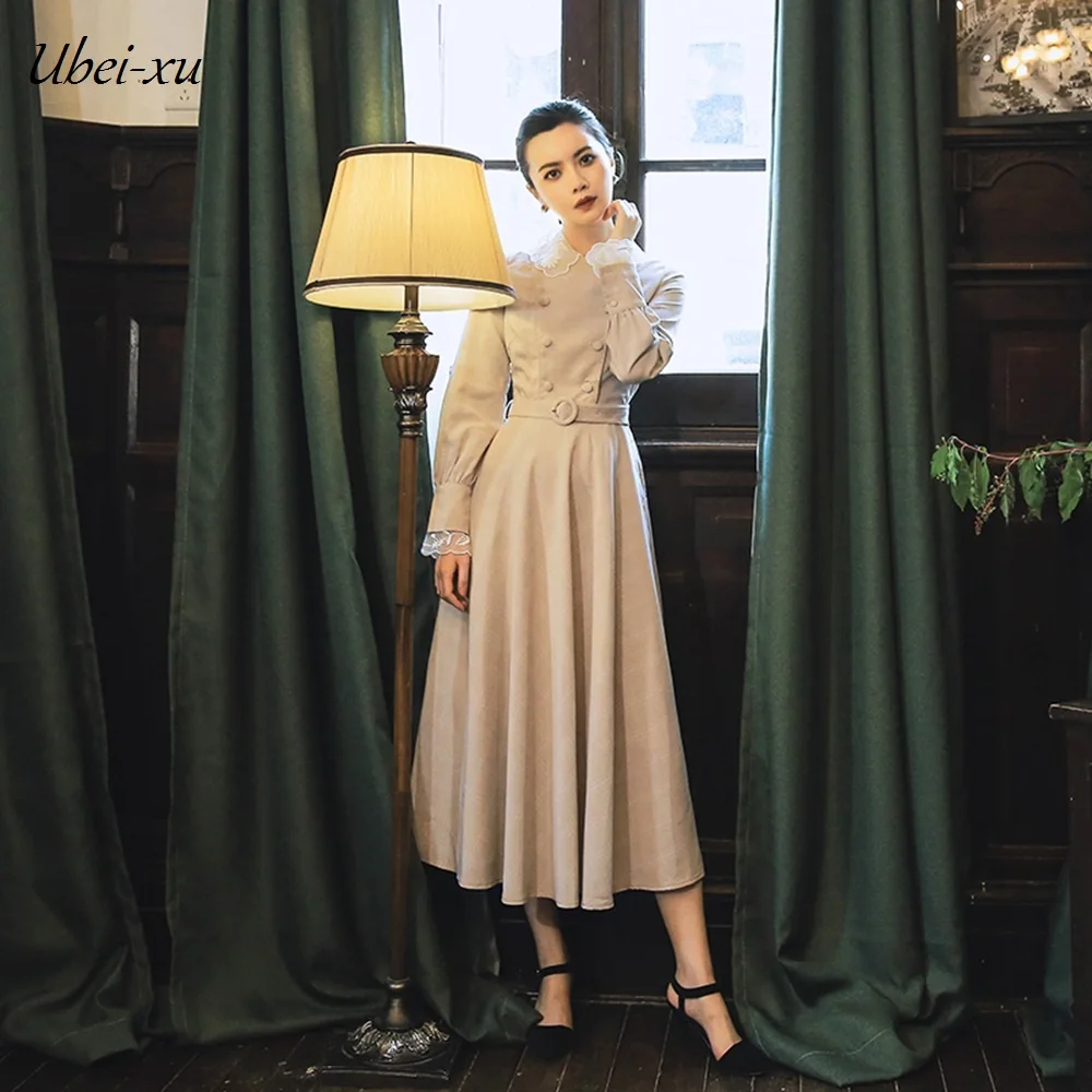 Ubei2019 Новое весеннее платье модное винтажное длинное с длинным рукавом Кружевное