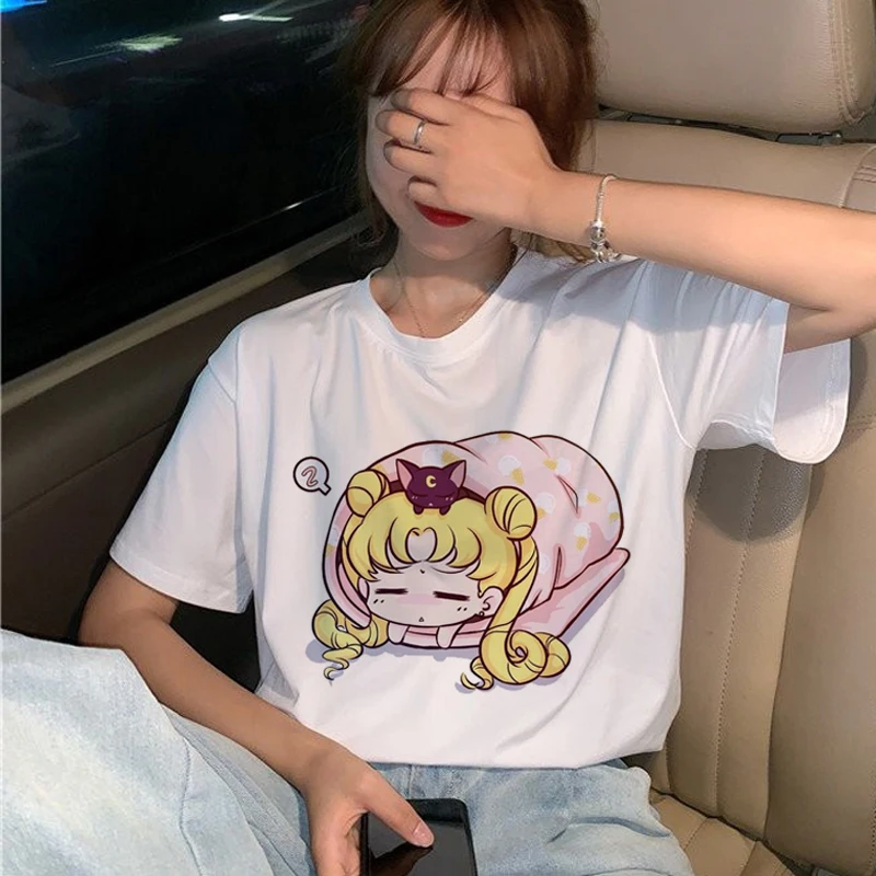 Kawaii Сейлор Мун 90s футболка женская с коротким рукавом Harajuku Ullzang футболка Эстетическая аниме милая футболка модные футболки женские