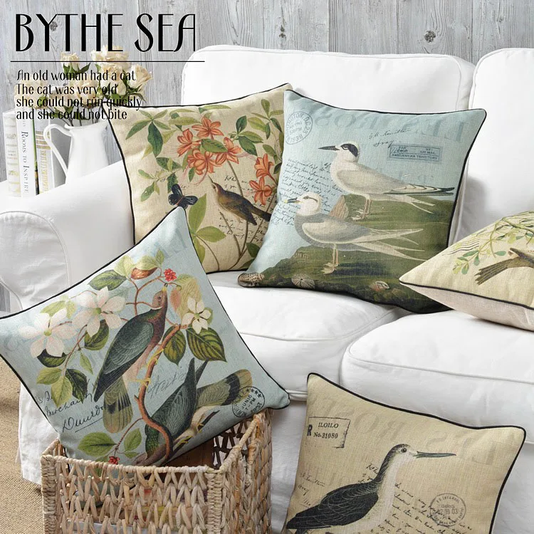 Европейские пасторальные подушки для птиц с цветами толстые поясничные льняная
