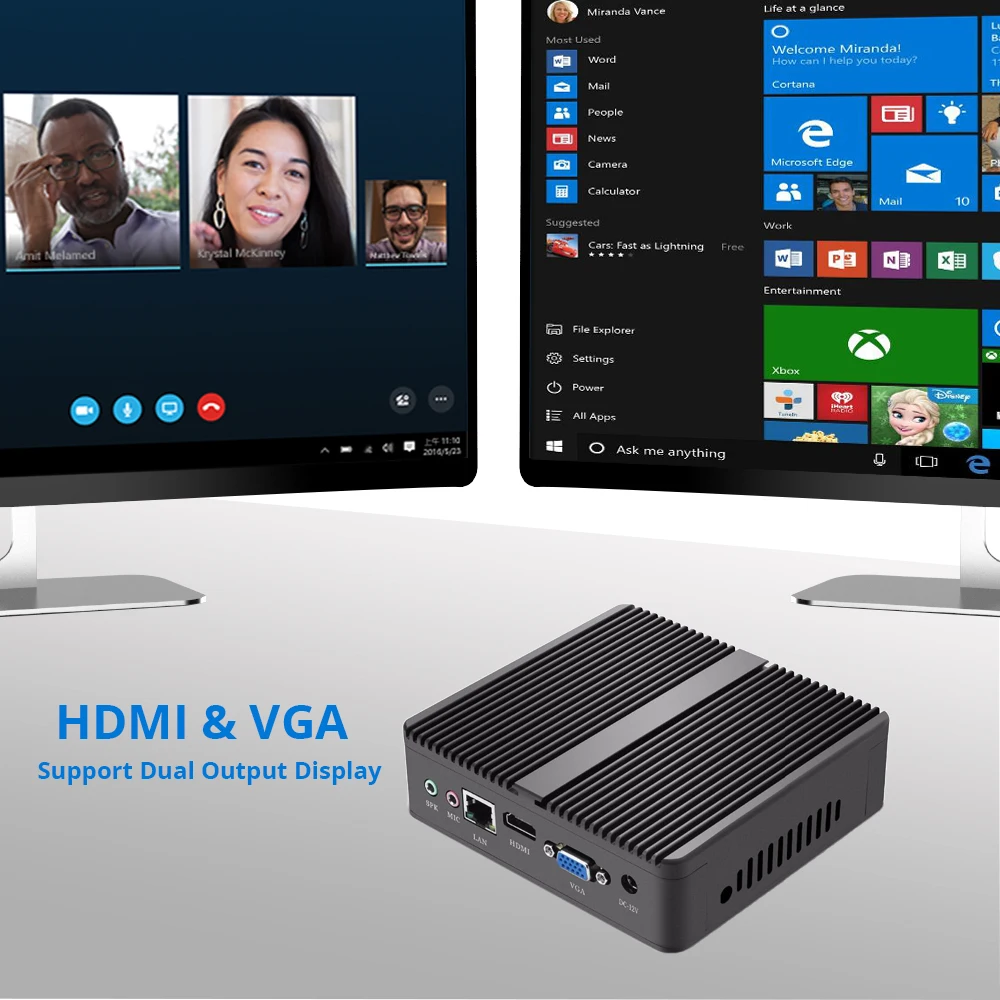 Мини-ПК Intel Pentium 4405U Windows 10 HDMI VGA 6xusb WiFi безвентиляторный микро Настольный ПК HTPC