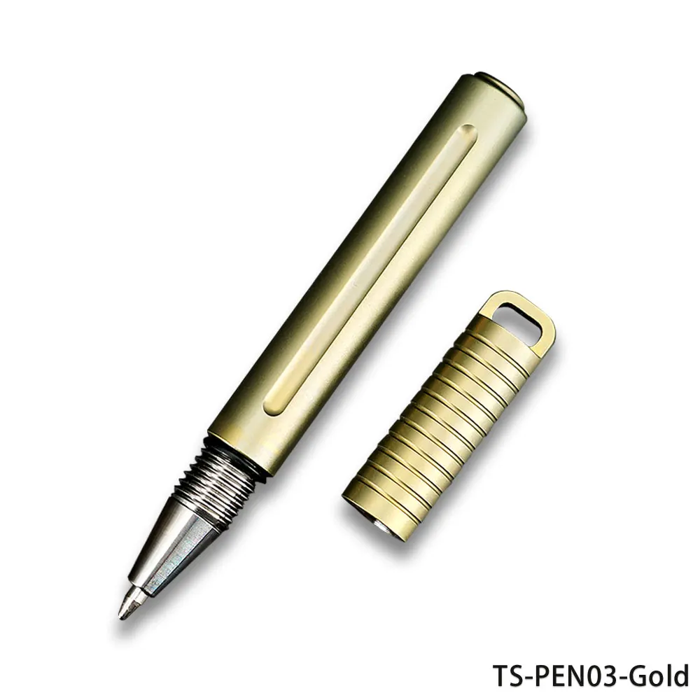 Gold TWOSUN мини TC4 титановый сплав ручка для деловых подписей ручка замок ручка с кольцом для ключей наружные инструменты Карманный EDC TS-PEN03 - Цвет: Gold
