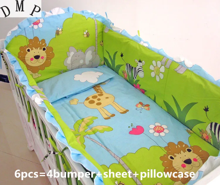 

6PCS crib bumper baby cot sets toddler baby bedding set curtain baby bumper Nursery Crib Bedding (4bumpers+sheet+pillow cover)