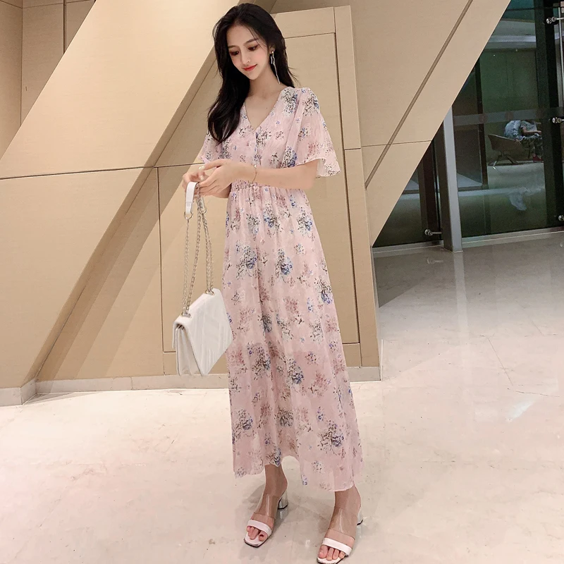 Шифоновые платья женские летние с коротким рукавом Boho платье для пляжного отдыха