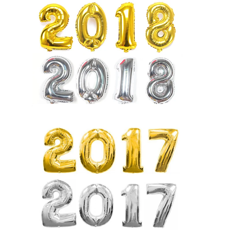 4 шт. золотистые/Серебристые шары 16 дюймов 2018 дюйма | Дом и сад