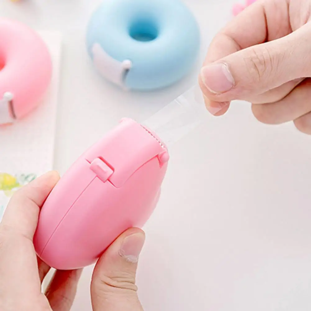

Korea Creative Cartoon Tape Dispenser Stationery Portable Donut Tape Holder Invisible Tape With Small Tape Inside