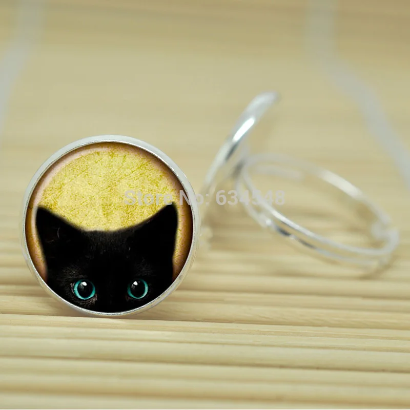 10 шт. хэллоуин кот кольца кошелек или жизнь ювелирные изделия стекло кабошон