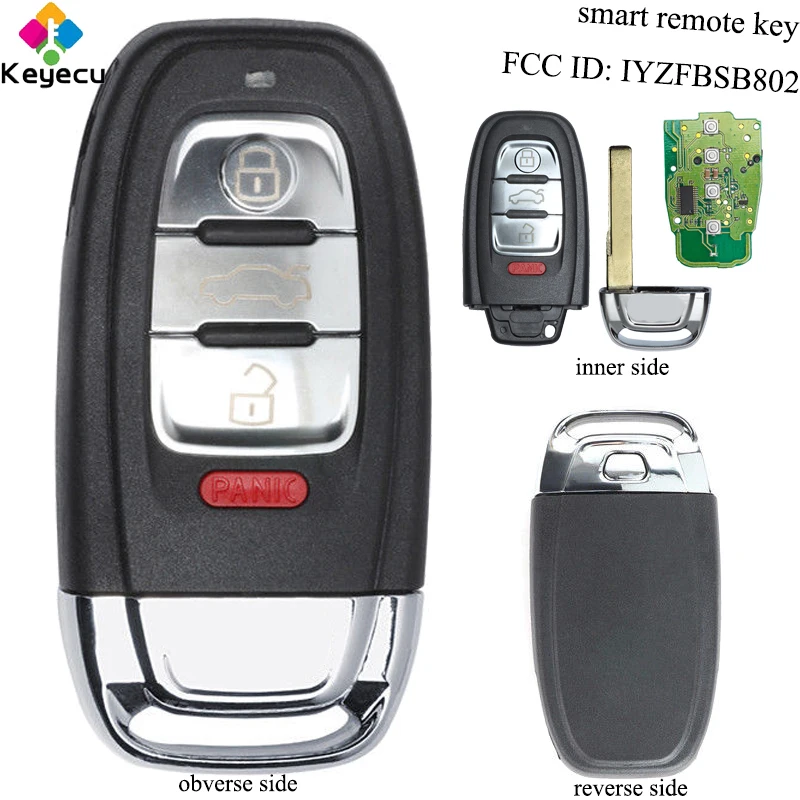 

KEYECU Pair Replacement Smart Remote Key - 4 Buttons & 433MHz - FOB for Audi Q5 Q7 R8 S4 S5 S6 S8 TT Quattro FCC ID: IYZFBSB802