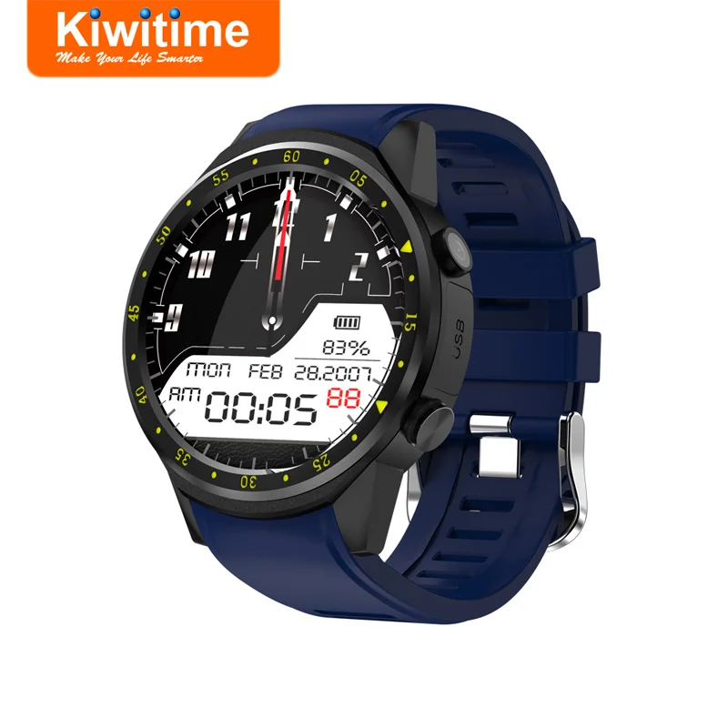 Синий KIWITIME KF01 gps Смарт-часы, связанные с компасом, камерой, sim-картой, мужские Мульти-спортивные Смарт-часы для iPhone, huawei, Android Phone - Цвет: Синий